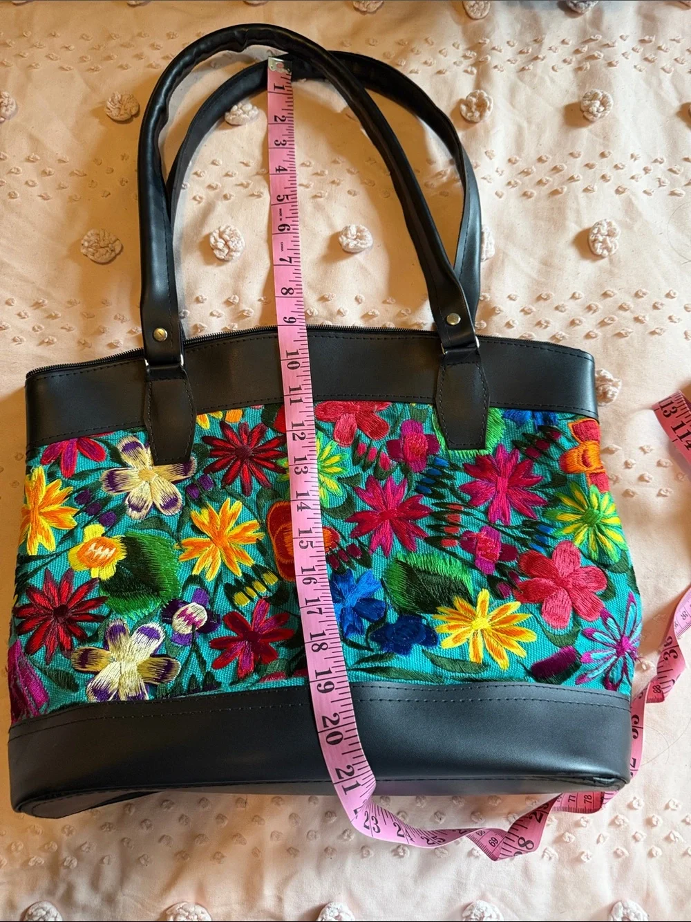 Embroidered Floral Tote Bag in Multi-Color